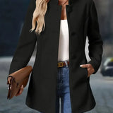 Black button-front blazer jacket with notched lapel and long sleeves