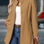 Camel button-front blazer jacket with notched lapel and long sleeves