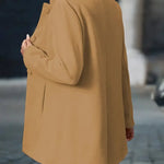 Camel blazer jacket, back view, long sleeves and button detailing at cuffs