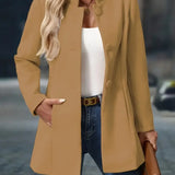 Camel button-front blazer jacket with notched lapel and chest buttons