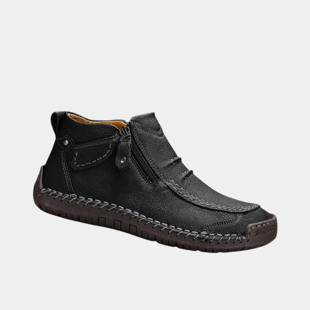 Ferrero ergonomic orthopedic shoes, black side-zip ankle boot with cushioned sole