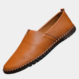 Brown leather slip-on espadrilles with jute midsole and stitched edge trim