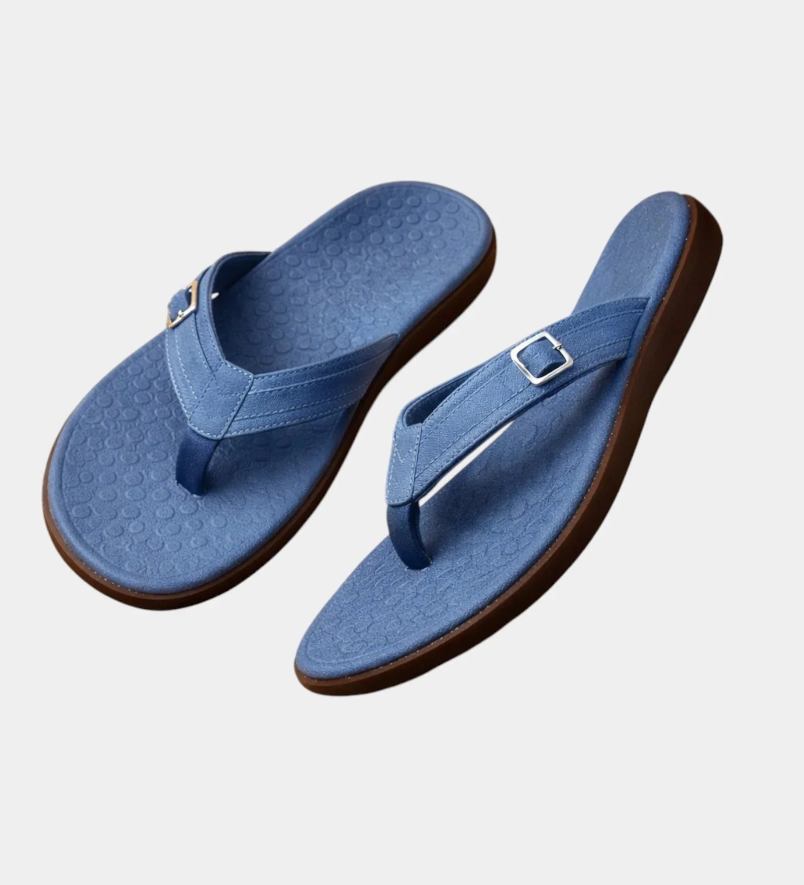 Orthopedic arch-support sandals, dark blue flip-flops with adjustable buckle strap