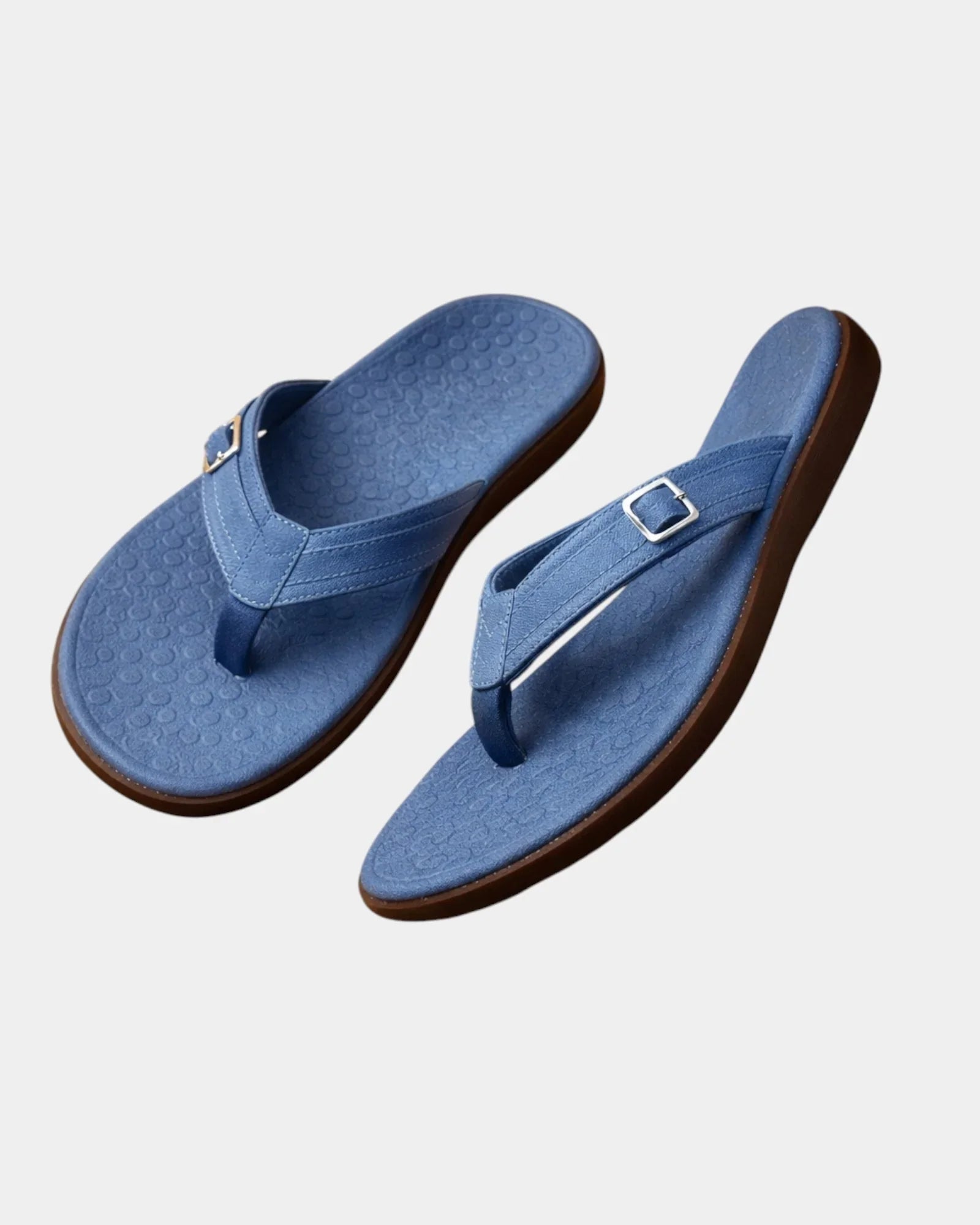 Orthopedic arch-support sandals, dark blue flip-flops with adjustable buckle strap