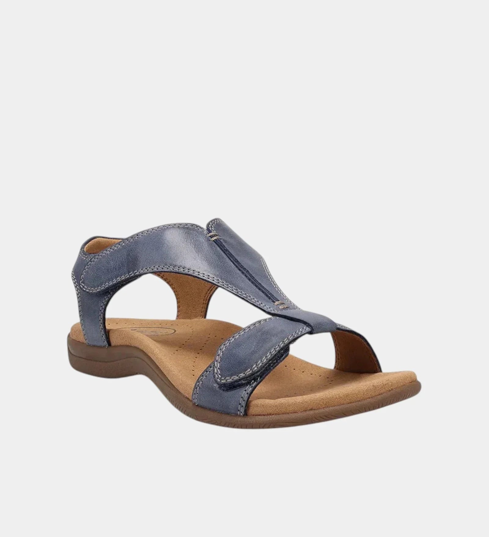 Light blue orthopedic sandal with two straps and open toe cushioned sole