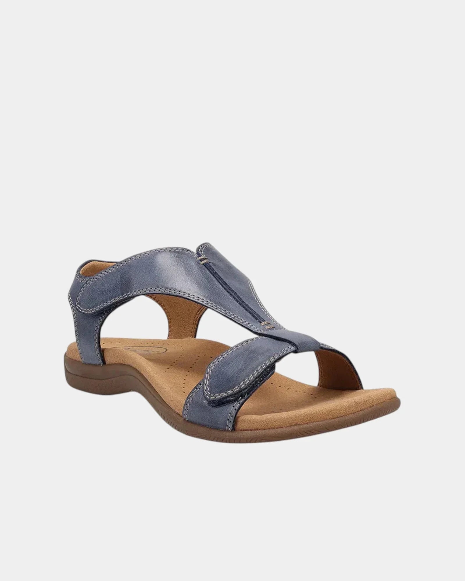 Light blue orthopedic sandal with two straps and open toe cushioned sole