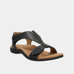 Black orthopedic sandal with two adjustable straps and cushioned sole