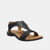Black orthopedic sandal with two adjustable straps and cushioned sole
