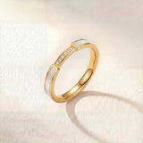 Gold band ring with a row of small clear stones on top