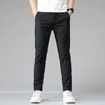 Men's black slim-fit dress pants, straight leg with zip fly and belt loops