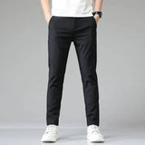 Men's black slim-fit dress pants, straight leg with zip fly and belt loops