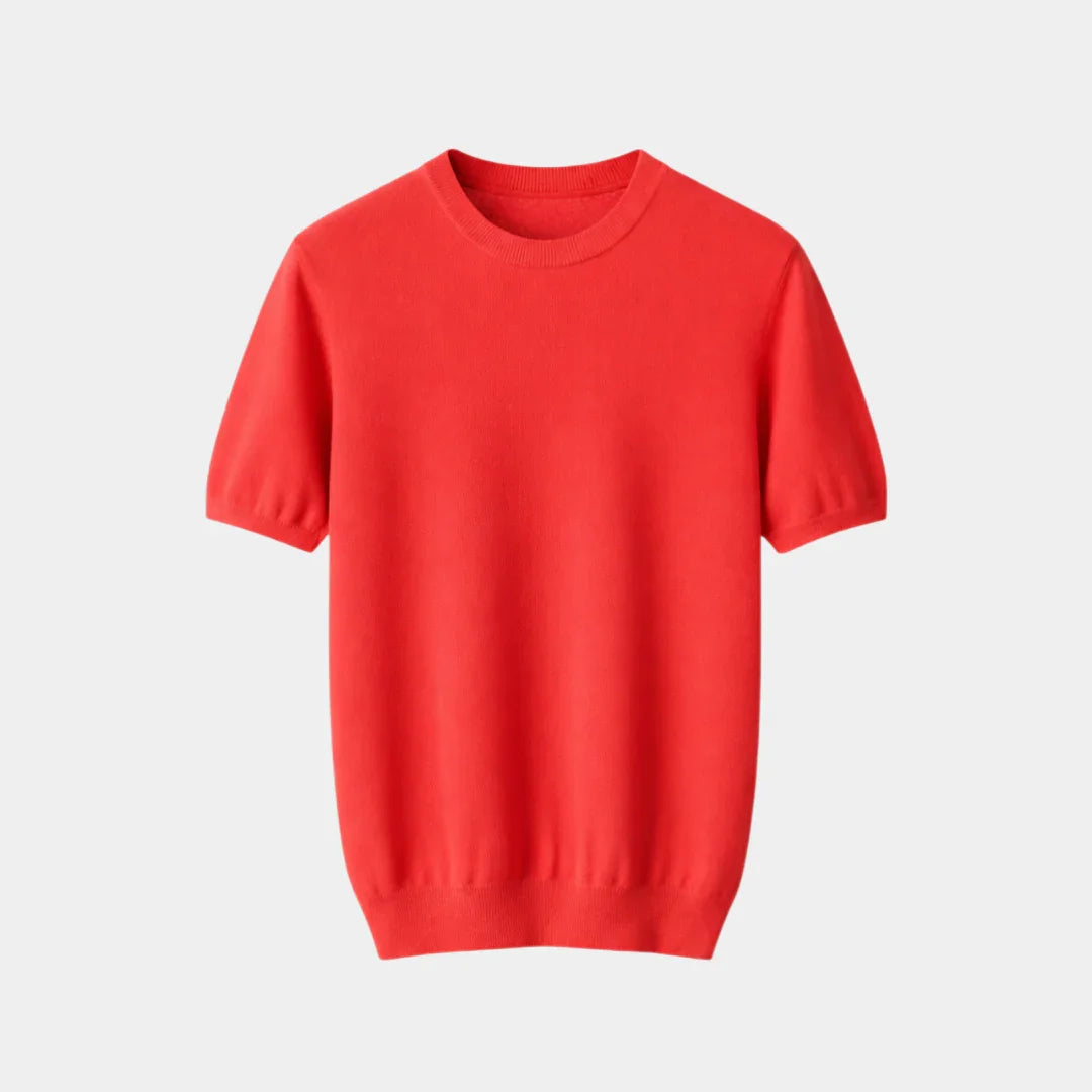 Red cashmere-effect T-shirt with crew neck and short sleeves