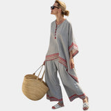 Rossella | Sophisticated Asymmetrical Blouse and Ethnic Wide-Leg Trousers