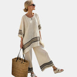 Mariella | Elegant black striped top and flowy pants
