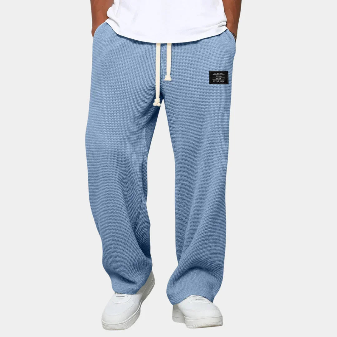 Men's drawstring pants, relaxed fit, textured sky blue fabric