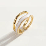 Adjustable gold triple-band ring with glossy white inlay stripe