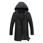 Black waterproof hooded jacket with quilted lining and zip front