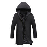 Black waterproof hooded jacket with quilted lining and zip front