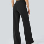 Black high-rise wide-leg pants with back patch pocket