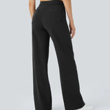 Black high-rise wide-leg pants with back patch pocket