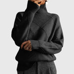Lauren high-neck pullover sweater, ribbed high neck, black knit with crossed diamond pattern