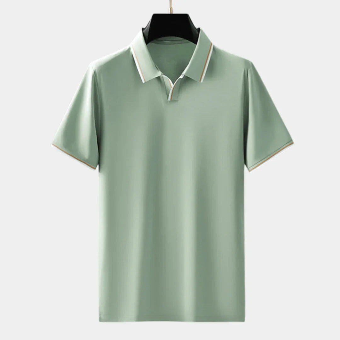 Mint green soft silk polo shirt with collar and short sleeves