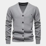 Men's knitted vest in gray with V-neck and button-front closure