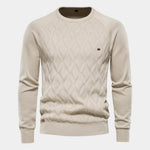 Men's knit sweater in light cream with diamond pattern and crew neck
