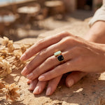 Gold-tone double-stone adjustable ring with mint oval and dark square bezel