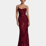 Marsala sequin evening gown with spaghetti straps and sweetheart neckline