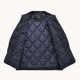 Navy quilted coat, back view, diamond-quilted shell