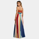 Strappy sleeveless striped maxi dress with multicolor vertical panels