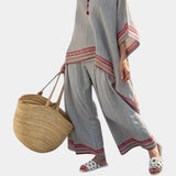 Rossella | Sophisticated Asymmetrical Blouse and Ethnic Wide-Leg Trousers