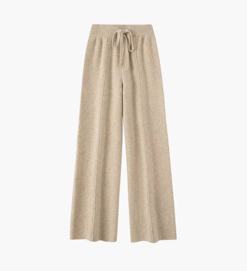 Pure merino wool trousers in light beige with elastic drawstring waist