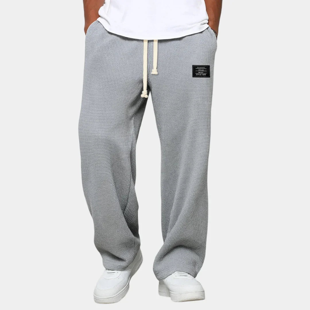 Men's drawstring pants, relaxed fit, textured gray fabric