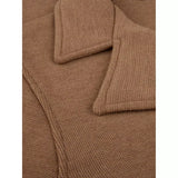 Camel merino knit cardigan pocket and fabric texture close-up