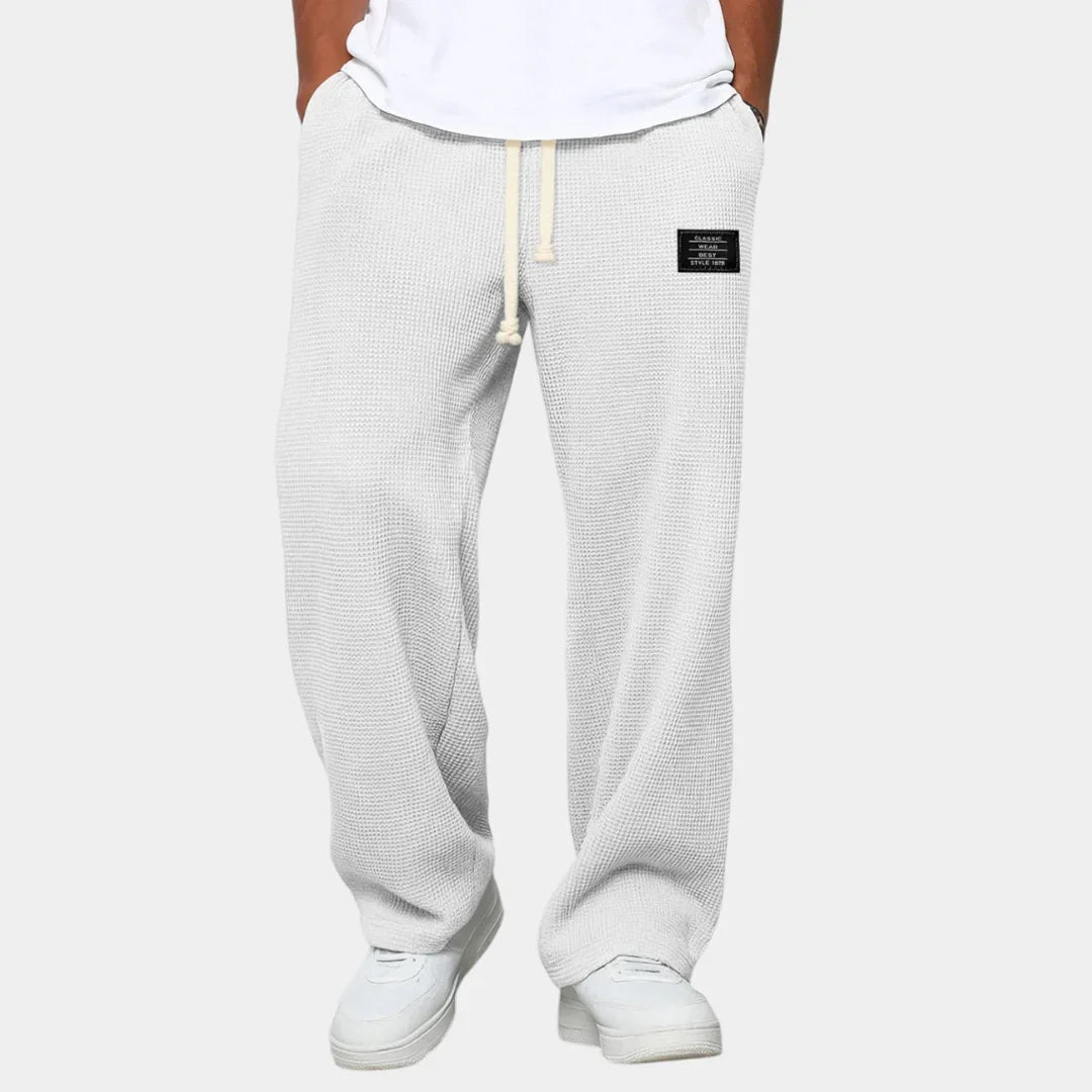 Men's drawstring pants, relaxed fit, textured white fabric
