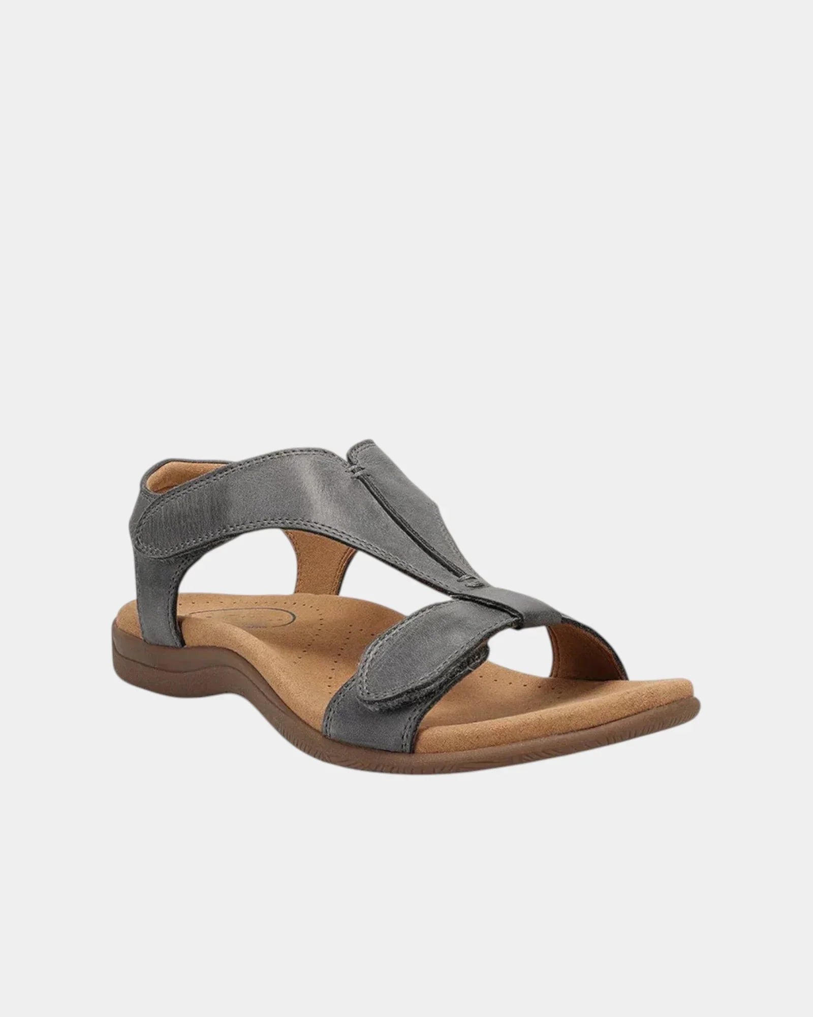 Gray orthopedic sandal with two adjustable straps and cushioned sole