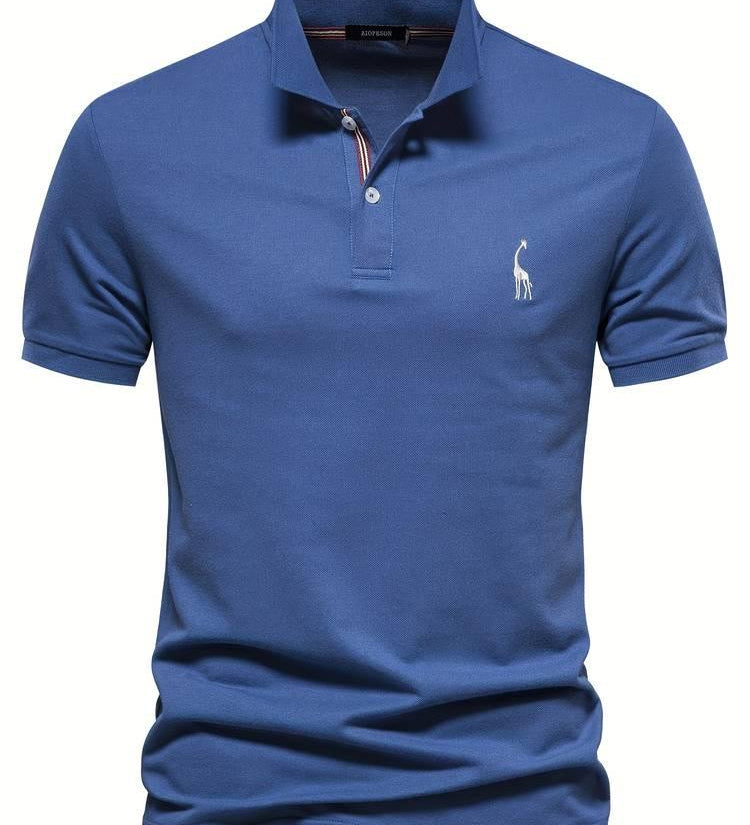 Casual sports polo shirt in blue, ribbed collar and 3-button placket, small chest logo
