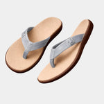 Orthopedic arch-support sandals, light gray flip-flops with adjustable silver-tone buckle strap