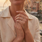 Solitaire ring with round gemstone on finger