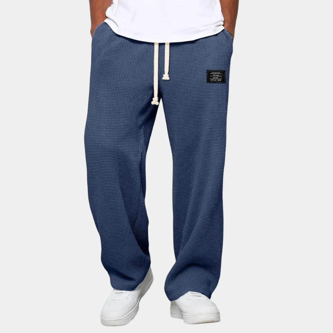 Men's drawstring pants, relaxed fit, textured navy blue fabric