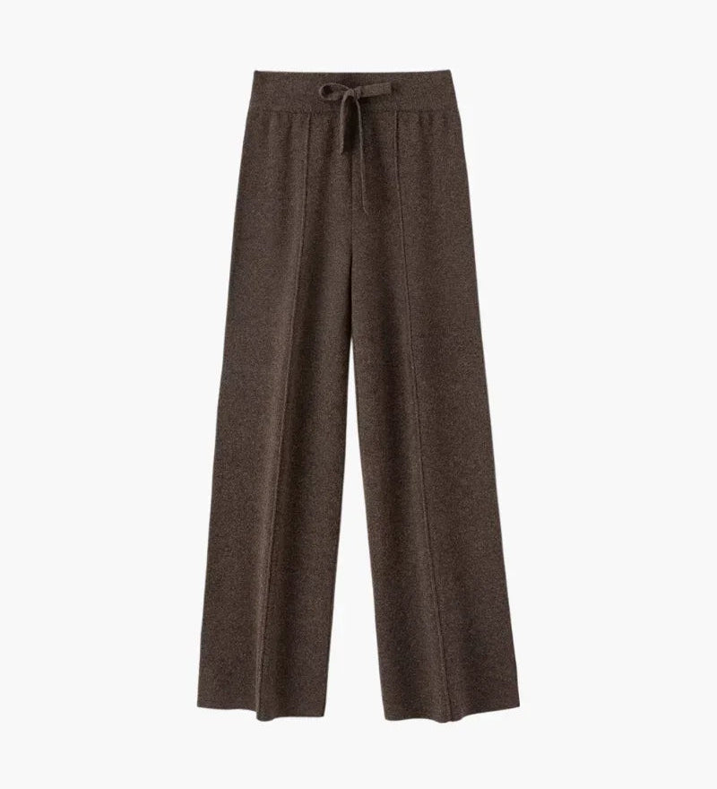 Pure merino wool trousers in chocolate brown with elastic drawstring waist