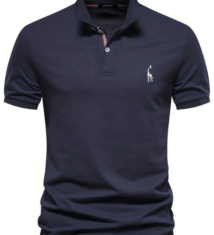 Casual sports polo shirt in navy, ribbed collar and 3-button placket, small chest logo