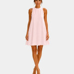 Light pink sleeveless short dress with high neck and scalloped hem