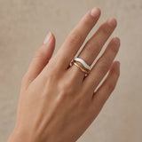 Adjustable gold ring with white inlay stripe, stacked band look