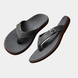Orthopedic arch-support sandals, black flip-flops with adjustable silver-tone buckle strap