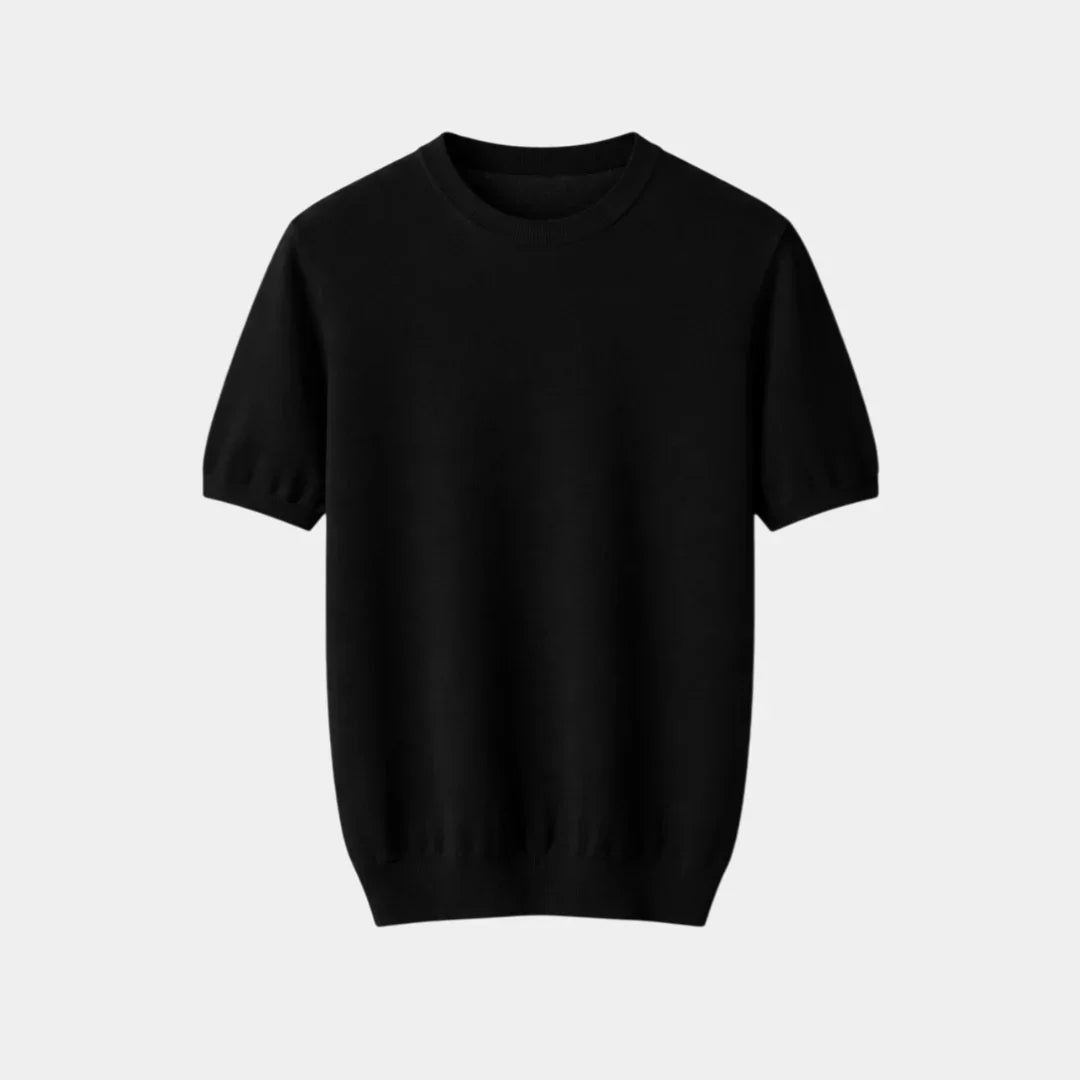 Black cashmere-effect T-shirt with crew neck and short sleeves