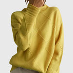 Lauren high-neck pullover sweater, ribbed turtleneck and cuffs, yellow knit with diamond pattern