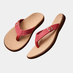 Orthopedic arch-support sandals, pink flip-flops with single adjustable buckle strap